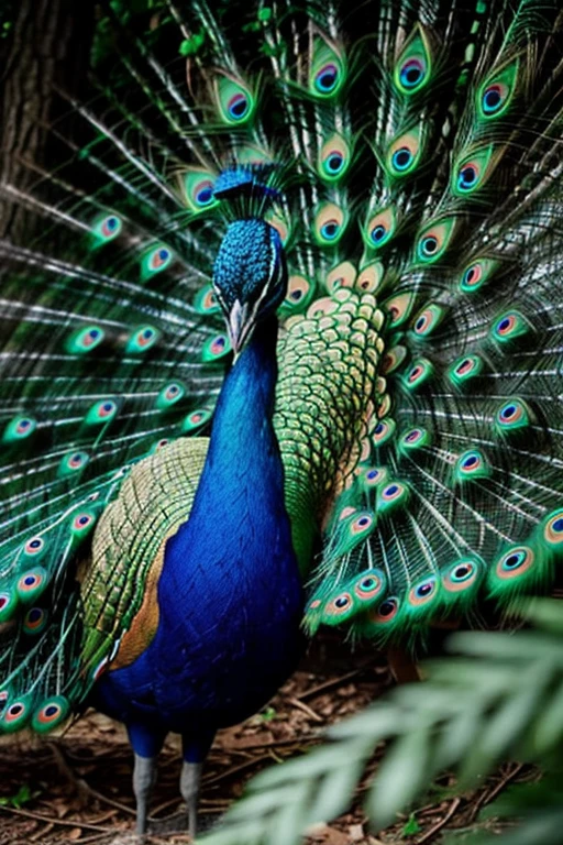 Peacock in fantastic forest