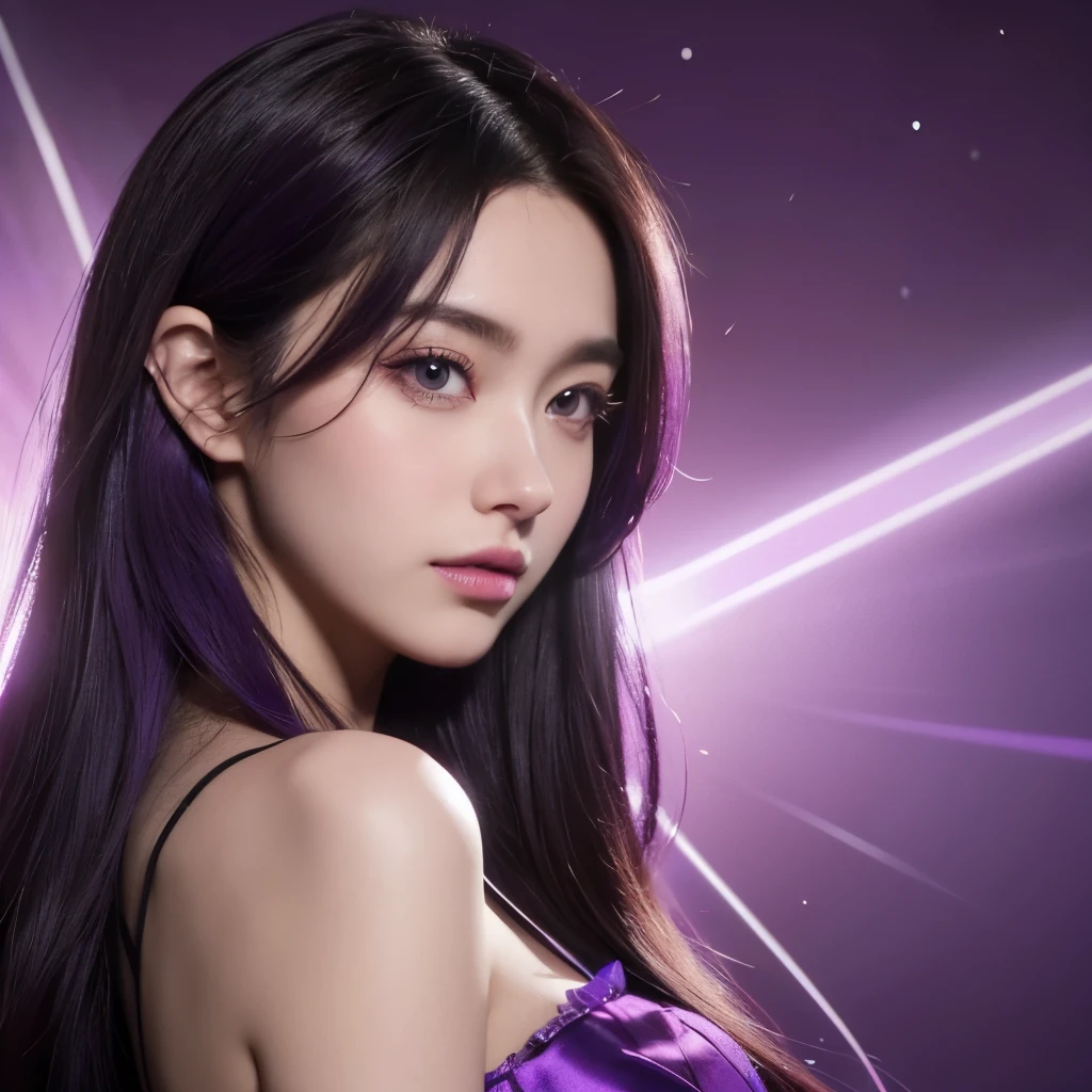 a semi close up shot of a person with long hair and a purple background, ; visual novel, violet skin, visual novel cg, visual novel, victor stone, victor, vi from arcane, voidstar, visual novel key visual, official fanart, heroine japan vivid landscape, visual novel sprite, anime visual style, vibrant fan art, yandere,