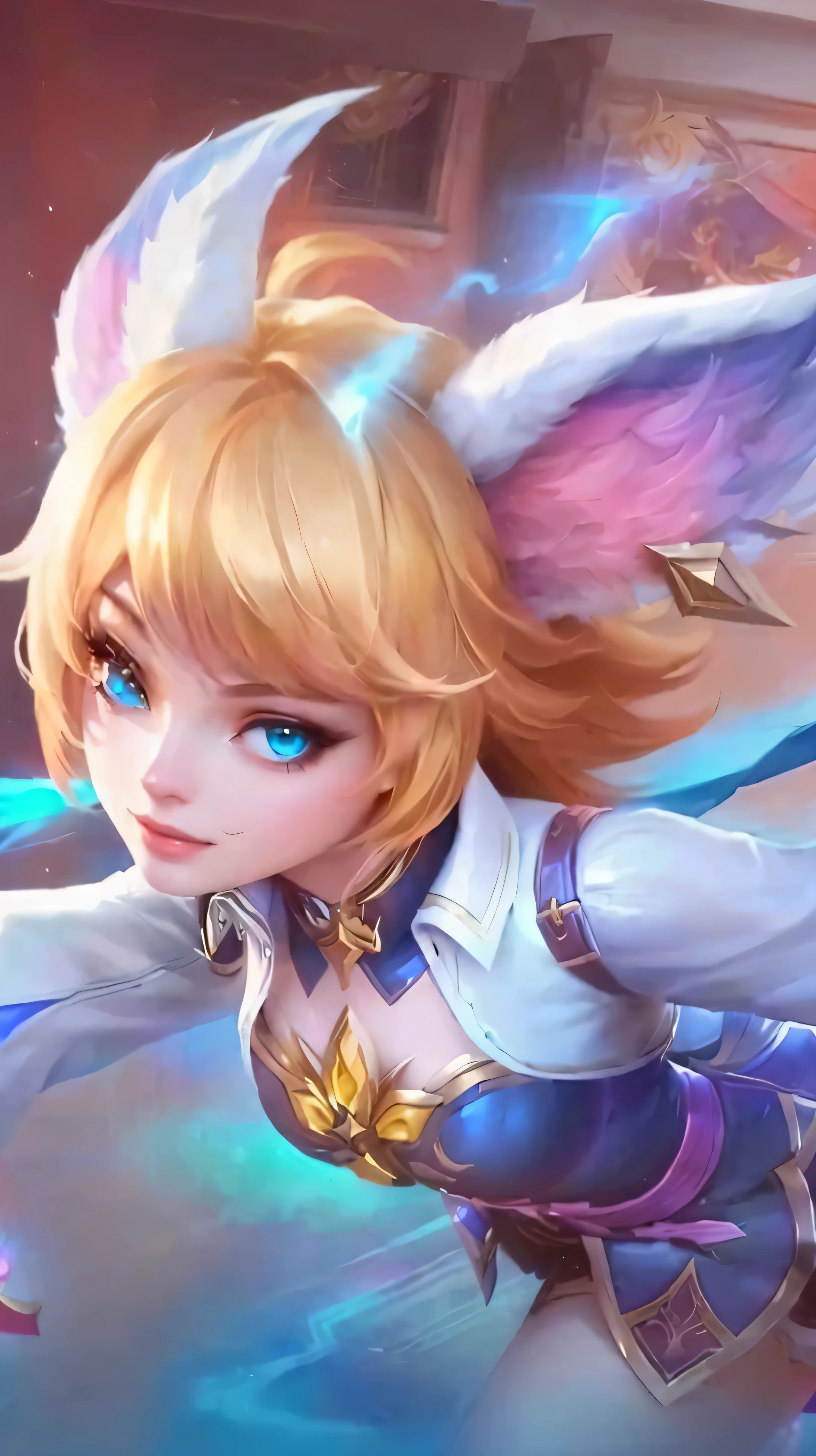 a close up of a woman with a sword and wings, seraphine ahri kda, ahri, portrait of ahri, mobile legends, extremely detailed artgerm, ig model | artgerm, orianna, inspired by Leng Mei, artgerm style, league of legends character, artgerm detailed, lux from league of legends