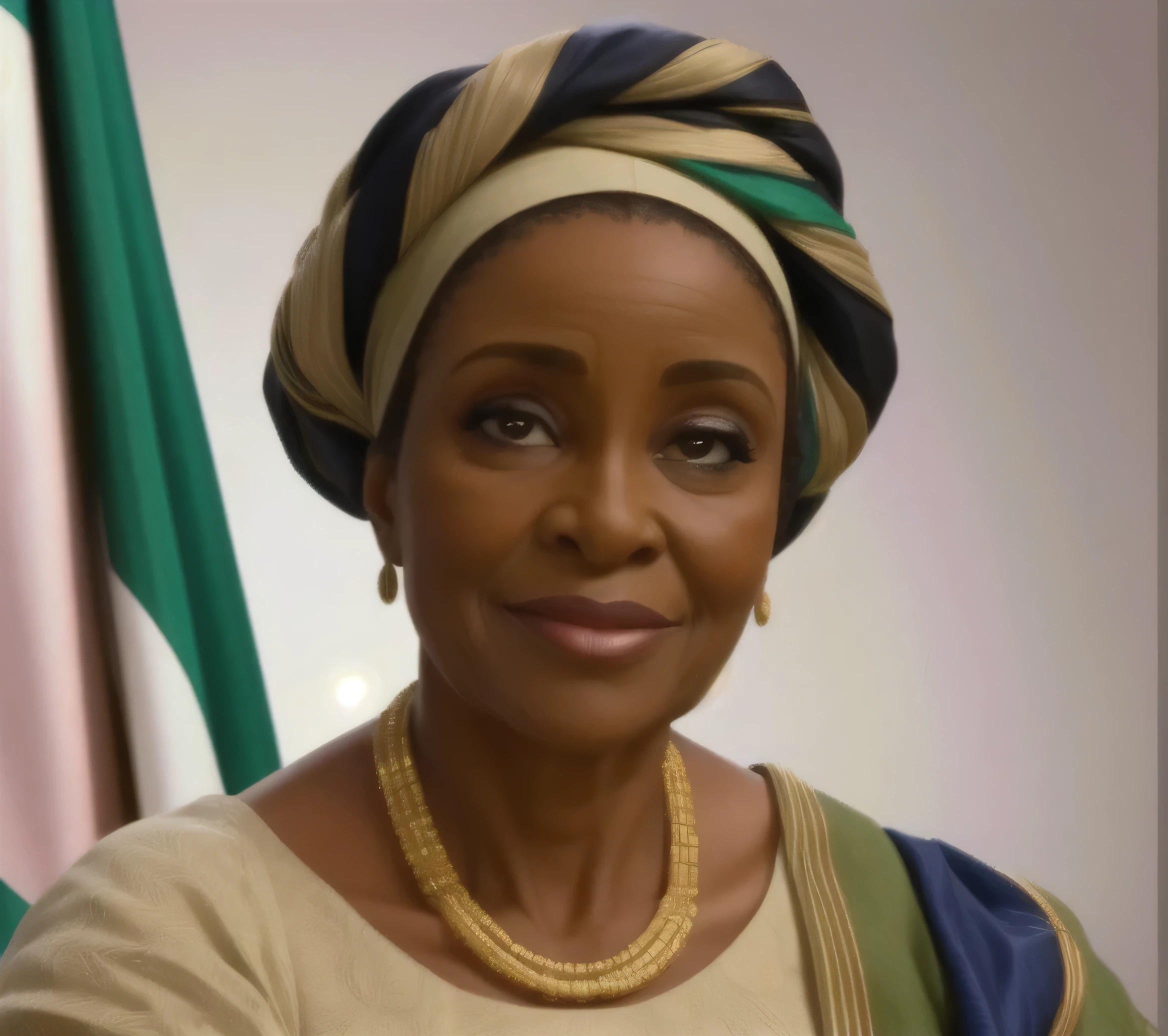 Mujer ,Primera dama de Nigeria , su piel es de color negro oscuro,He is 67 years old