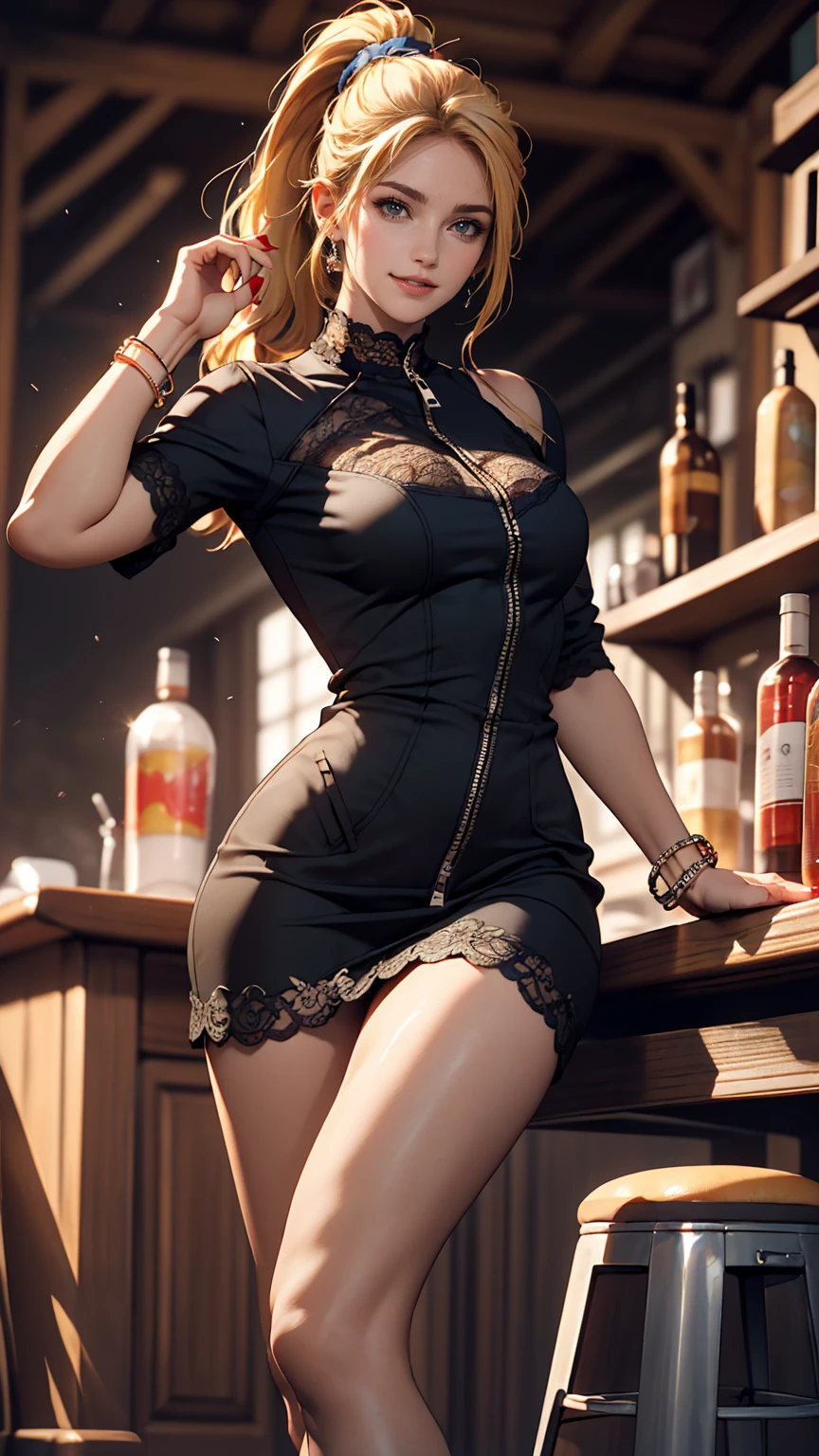 One girl, smile, (((Small breasts))), (((Bokeh))),Depth of written boundary, Cute Face, Looking at the audience, masterpiece, Model shooting style, Cleavage, Full body portrait, Sexy pose, ((8k, RAW Photos, Highest quality, masterpiece), High Definition RAW Color Photo Pro Photo, (Realistic, Photographic realism:1. 37), (Highest quality), (Best Shadow), (Best illustrations), Ultra-high resolution, 非常に精細なCG統合8k壁紙, Physically Based Rendering, Cinema Lighting),