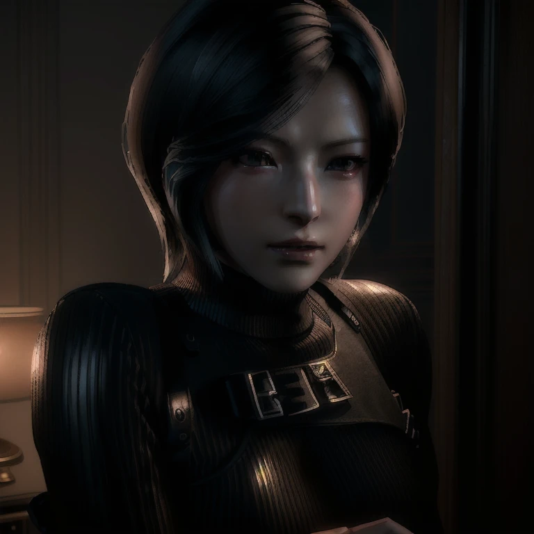 arafed woman a dimly lit room, 8k portrait render, glamorous jill valentine, deayami kojima, game cg, yayoi kasuma, rendered in sfm, portrait of tifa lockhart, hints of yayoi kasuma, perfect dark, photorealistic shot, video game render, faye valentine, female lead character
