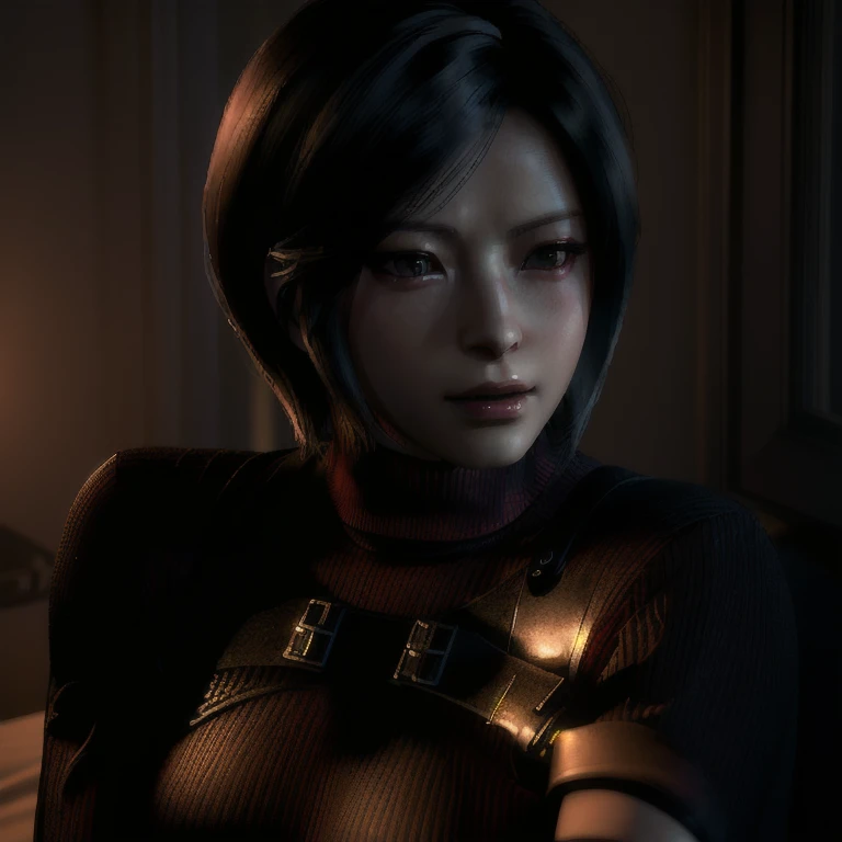 arafed woman a dimly lit room, 8k portrait render, glamorous jill valentine, deayami kojima, game cg, yayoi kasuma, rendered in sfm, portrait of tifa lockhart, hints of yayoi kasuma, perfect dark, photorealistic shot, video game render, faye valentine, female lead character