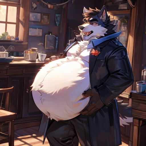 Werewolf, big belly, bulging belly, squirming belly, vore, belching