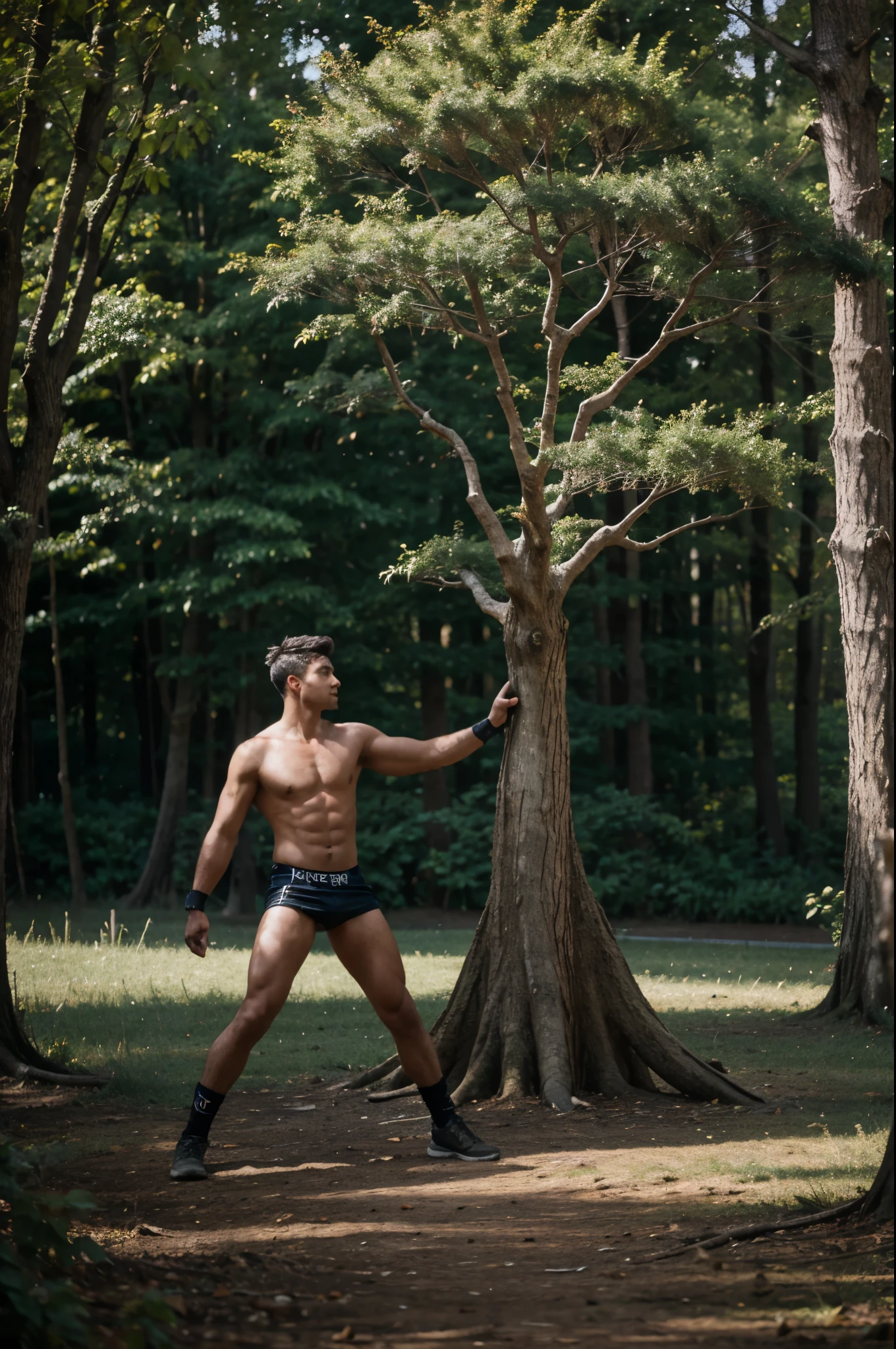 Human fighting with magic tree