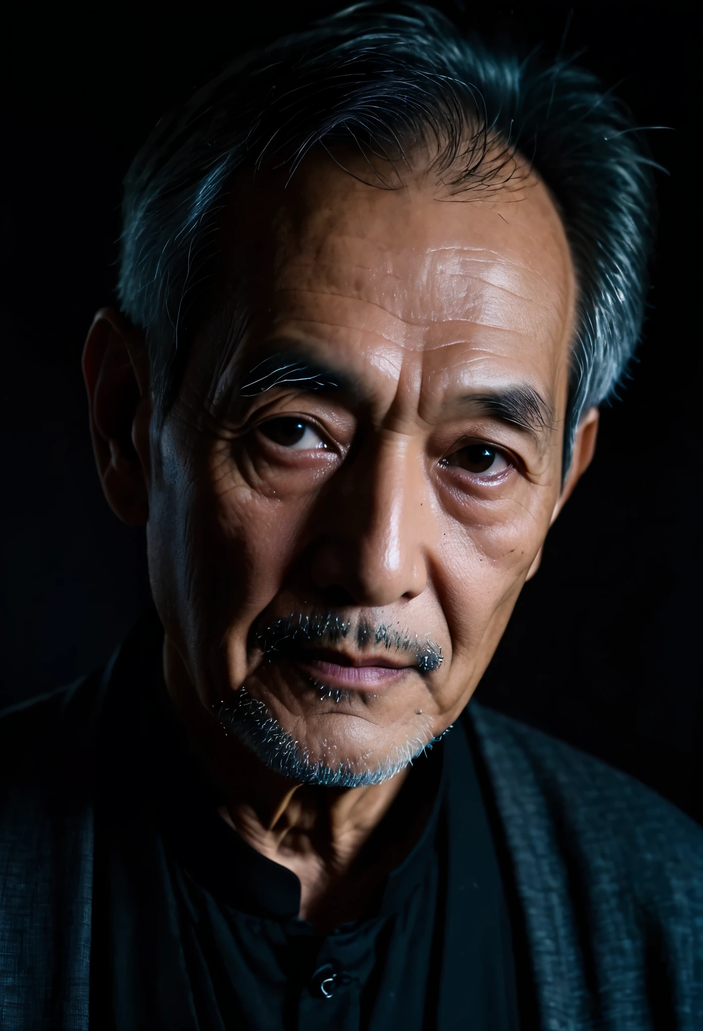 Dark Background,Dark atmosphere,黑暗中的half face,Only part of it is revealed,half face,The face of an old man