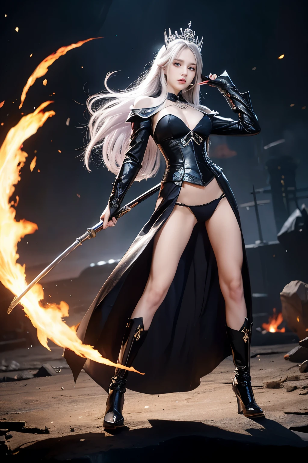 （（（highest quality、Masterpiece、Normal body、8k、Detailed face、Ultra-precision、Normal hand、Normal finger、５Finger、Highest）））Golden and silver hair、Princess、Twilight Dress、White and black skirt、Shiny Tiara、Knight Armor、Fluffy costumes、Ridiculous Underwear、metal boots、death scythe、Fantasy scythe、disaster々New Scythe、Grim Reaper、grim Reaper、The Devil Behind、demon in background、Devil behind、Devil in the background、collapsing universe、Dimensional Destruction、Distorted Dimensional Fault、Dimensional juxtaposition、Mobius Ring、Dimensional Hole、World Break