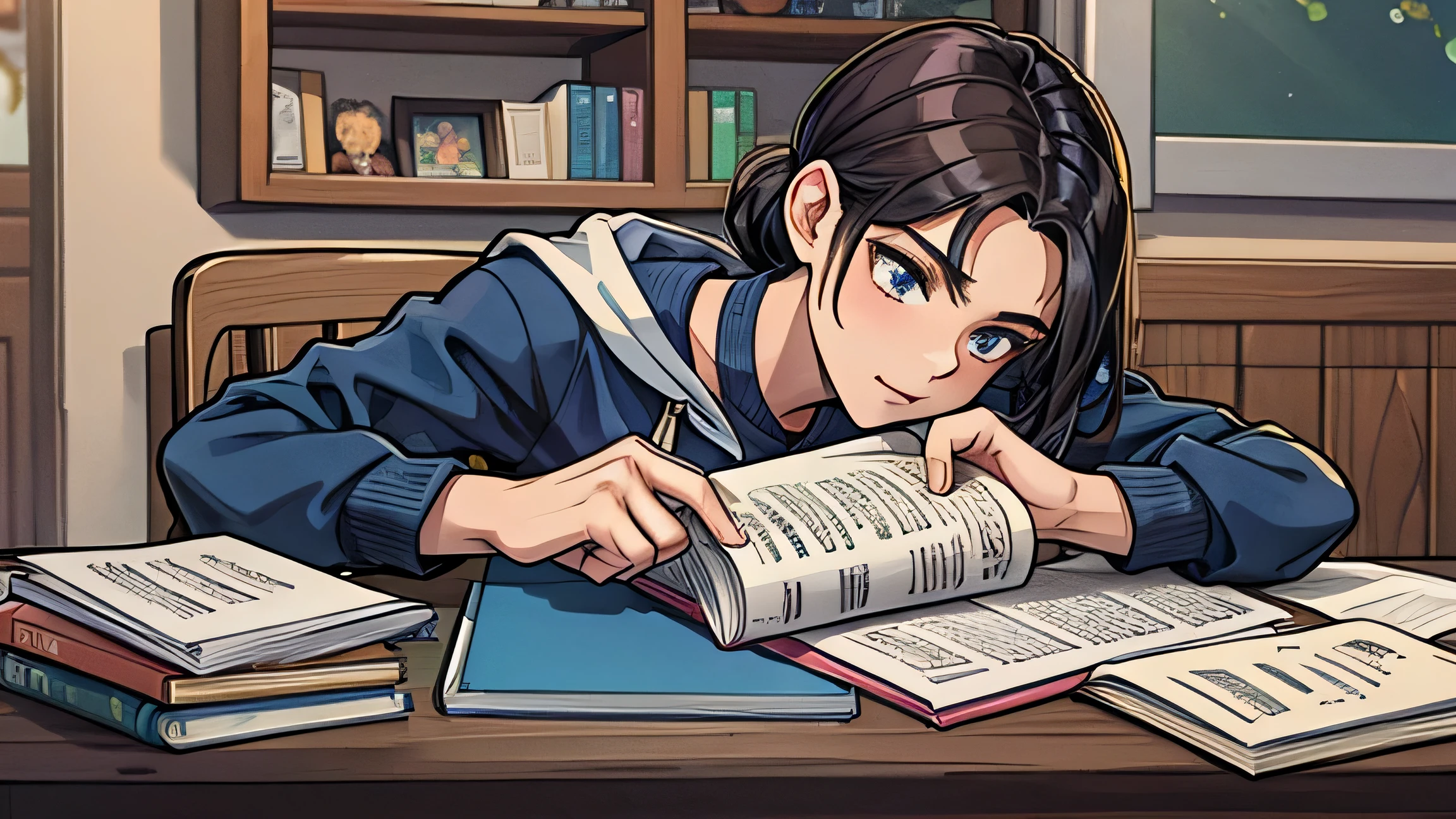 joven usando un poleron ?????, estudiando para un examen
