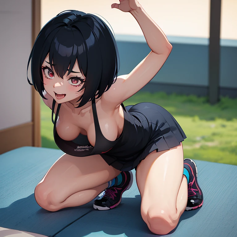 Peny Parker crouched in a sexy position facing forward showing t, alto contraste, (fotorrealista:1.4), (figura femenina perfecta),  (Mejor calidad, parte maestra:1.2),  mapeo de fotones, radiosidad, physically based rendering, Mejor calidad, muy detallado, , al aire libre, capucha, (((Bien))), ((naked)), sonrisa, little , ((ahegao)),((boobs)