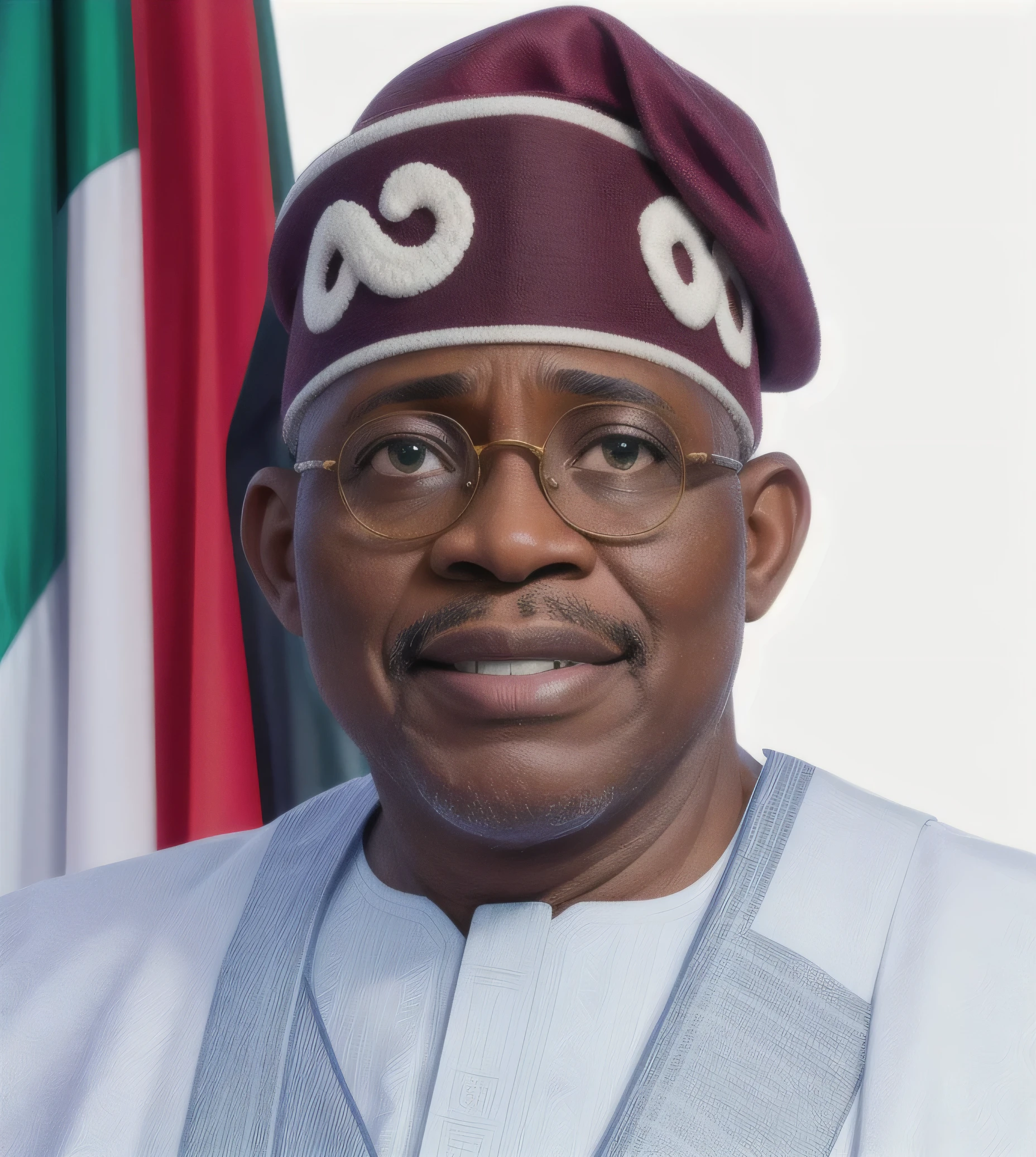 Hombre ,presidente de Nigeria , su piel es negra mirando hacia el frente ,Is 53 years old