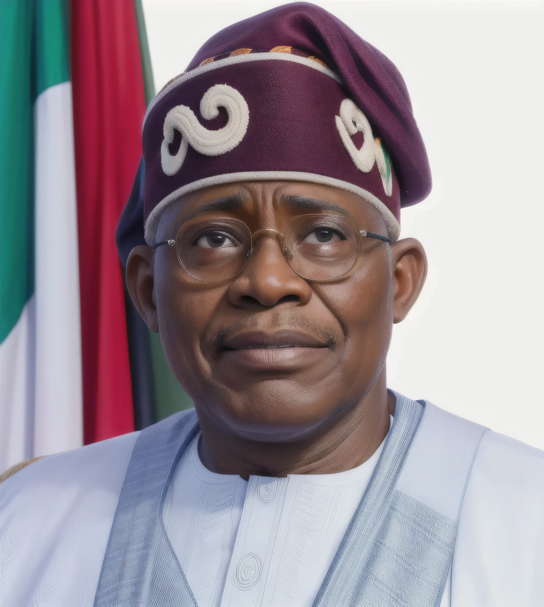  Hombre ,presidente de Nigeria , su piel es negra mirando hacia el frente ,he is 72 years old