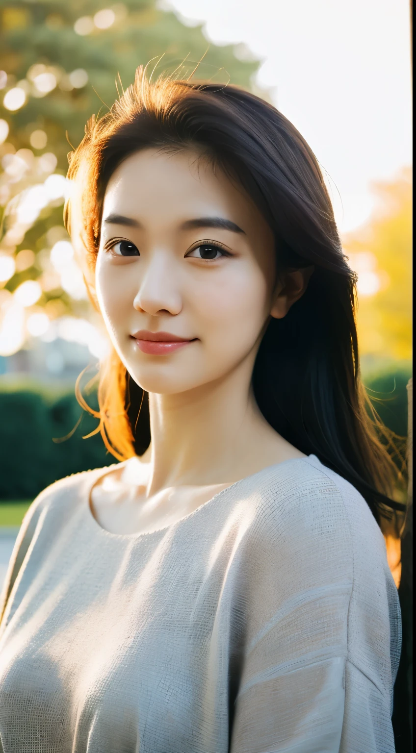 (Highly detailed body,Highly detailed face,Best quality at best:1.2) ,A woman who is,Professional Dress,Park in the background,Bright light