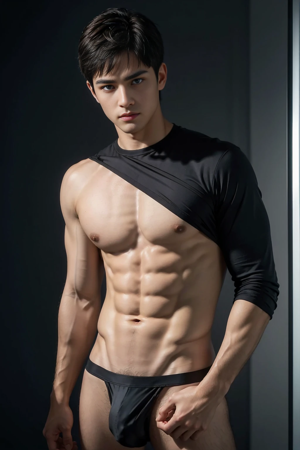 (8K, RAW photo, Highest quality),Realistic,2 handsome men,frontage,Intricate details,Extremely detailed eyes and eyelasheuscular male,Manly,Night sky,Soft lighting,Cinematic lighting,Portrait,Close-up,Lovingly,Exposing the pectoral muscles,Photo of black and blue eyes white gay male model, Blue eyes, Stand in front of a gray background, Sports panties, 22 years old, Lean, beefy, Short hair, Digital SLR, hyper qualit, Fujifilm XT3, Crystal clear, 8K UHD, High detail, Ultra photo realsisim, haar, Pubic hair, ((Realistic skin), ((pores)), ((highdetailskin)), volumettic light, groin, far,sexy underwear,top-down view, complex 3D visualization, high detail, 1 handsome young man (nsfw) looking at the viewer (Pureerosface_V 1:0.6), 18 years old, pure, genuine human skin , (bare chest), muscles, vivid details, hyperrealistic, beautiful background (Medieval: 1,2), octane rendering, 8k, best quality, masterpiece, extremely detailed, computer graphics, unity, wallpapers (realistic, photorealistic: 1.37), stunning, fine details, masterpiece, best quality, official art, extremely detailed CG unity 8k wallpapers,
