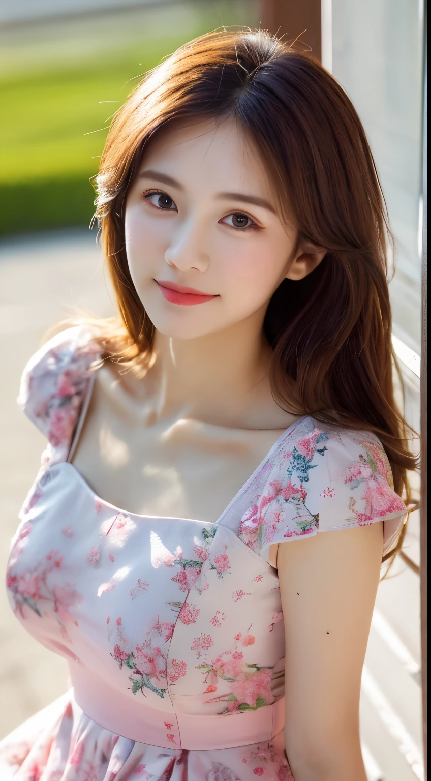 （Highly detailed body，Highly detailed face，Best quality at best：1.2） ，A woman who is，Professional Dress，cherry blossoms in the background，Bright light