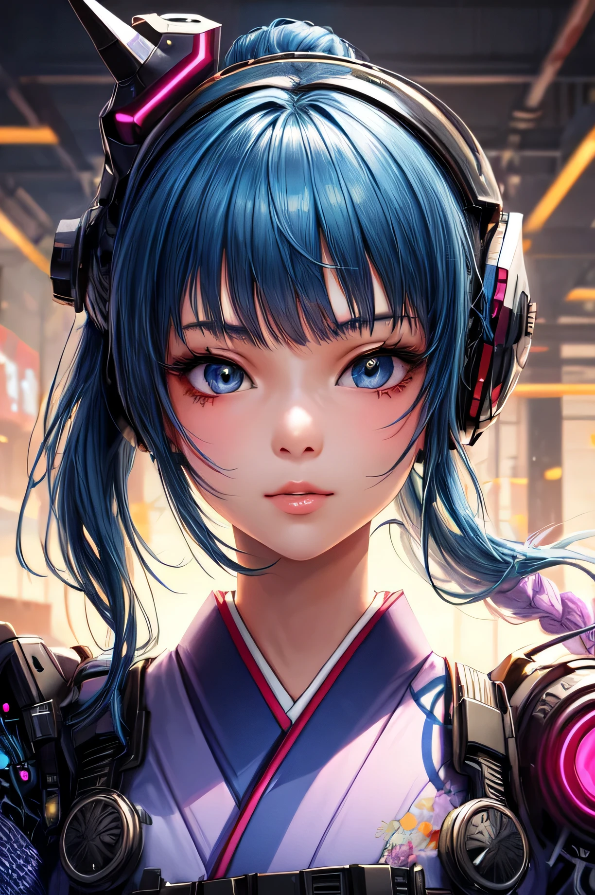 (detailed), Perfect Face,Kimono Girl,cyber punk
