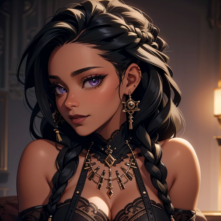 Goddess ((goddess-like woman)), slim elegant silhouette, masterpiece, (close angle), best quality, pale skin, fair skin, sweet face, (masterpiece:1,2, best quality), (real picture, intricate details), (1 lady , solo, medium tits, slim waistline, ), ((Jinx/LOL)),beautiful face, kissable lips, long dark blue hair with a lighter blue streak, (long dark blue hair with a lighter blue streak), dark blue hair, hair with a lighter blue streak, right eye covered by hair, LONG HAIR, (Long dark blue hair that reaches down to her hips), perfect makeup, realistic face, detailed purple eyes, (purple eyes) bright purple eyes, long hair, eyelashes, mouth slightly open, she has an impressive presence., bracelet, hoop earrings, jewelry, beautiful face, beautiful eyes, Side Pose, Side View, she wearing a white, tight mini lace dress, sweet irresistible smile, elegant pose, elegant hands, beautiful hands, perfect fingers, right hands, right Arms, background: bedroom, bright room, large window, kneeling on the bed