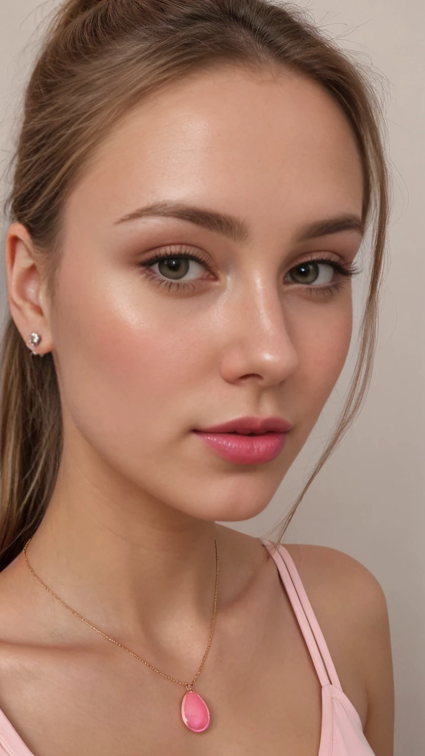 color photograph, close-up, ((a realistic photo of a beautiful girl)), (milalc), light, ((glowy skin)), looking_at_viewer, (fit body:1.0), ((medium breasts)), soldier,  beautyfull drees, jewelry,  neckless, wearing to many accessories, pink lipstick, shy, blushing,  high ponytail, detailed illustration, masterpiece, high quality, realistic, very detailed face,