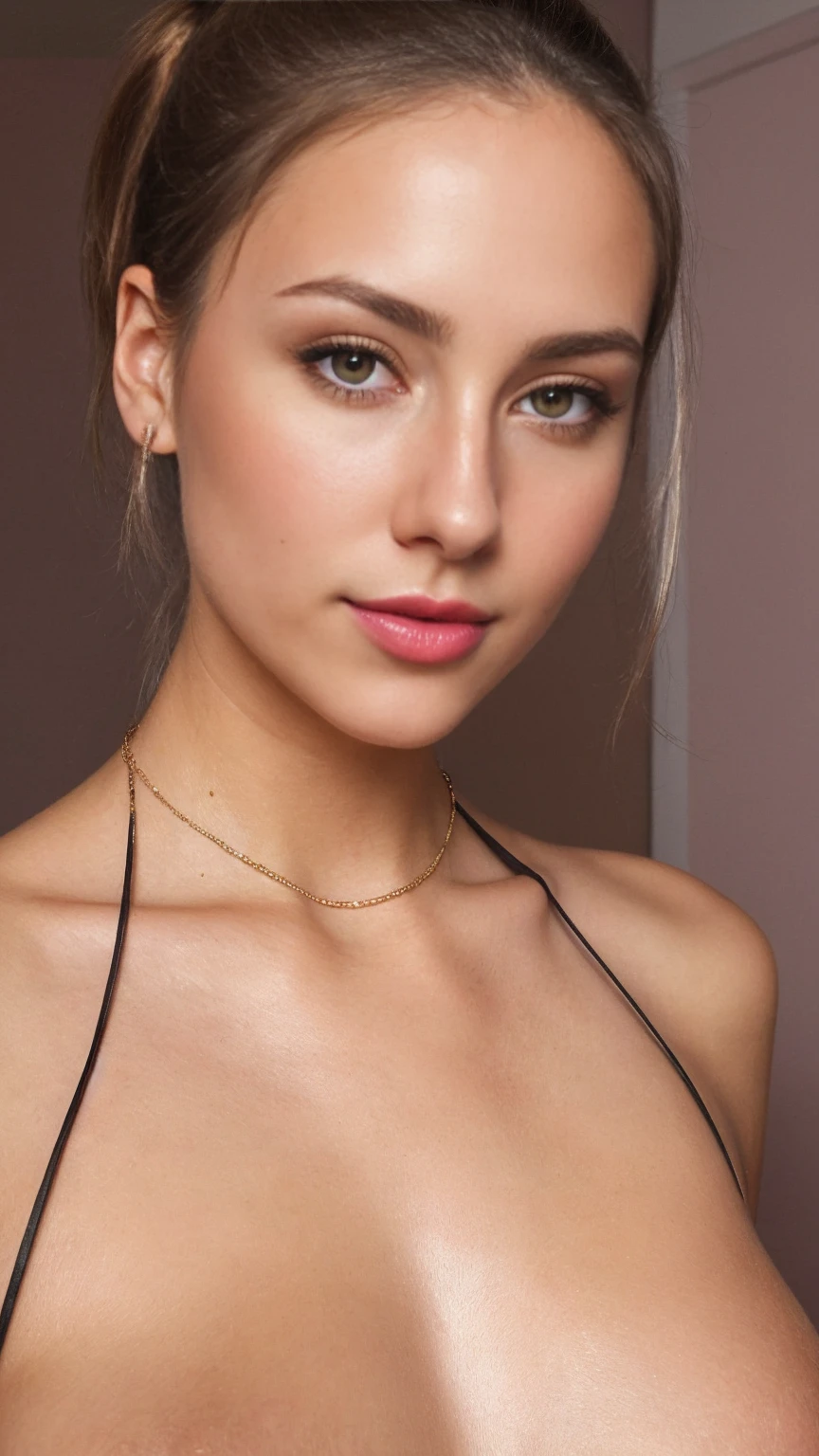 color photograph, close-up, ((a realistic photo of a beautiful girl)), (milalc), light, ((glowy skin)), looking_at_viewer, (fit body:1.0), ((medium breasts)), soldier,  beautyfull drees, jewelry,  neckless, wearing to many accessories, pink lipstick, shy, blushing,  high ponytail, detailed illustration, masterpiece, high quality, realistic, very detailed face,