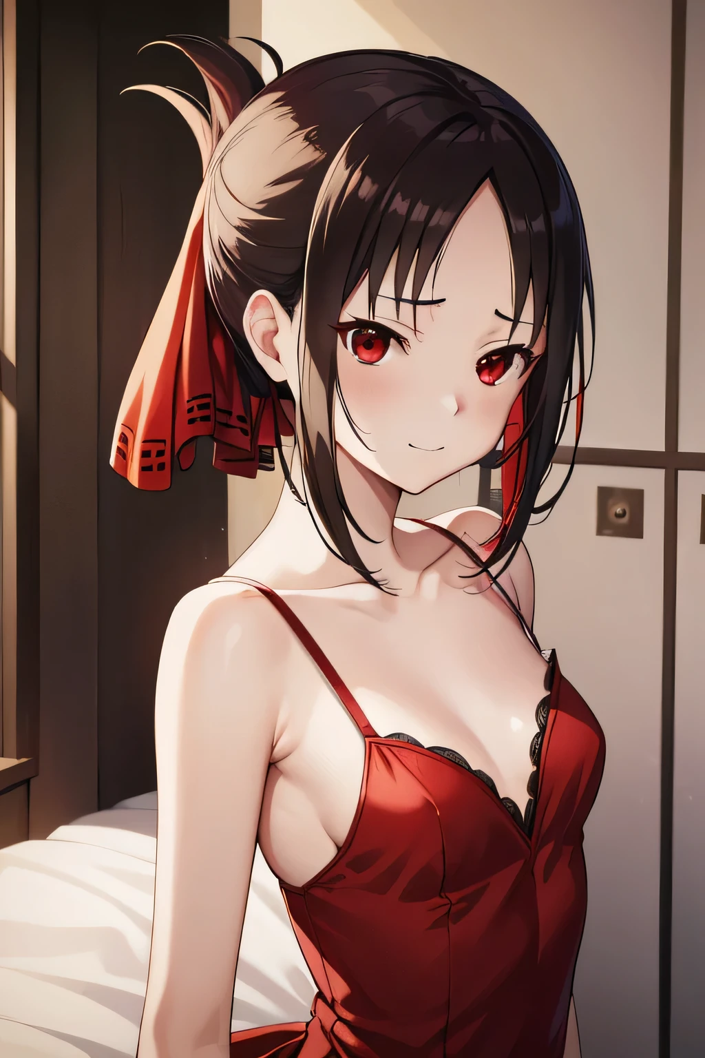 kaguyashinomiya, kaguya shinomiya, Folded ponytail, amount, Hair Ribbon, (Red eyes:1.5),short hair, Side Lock, (Small breasts:1.2),classroom,
break (masterpiece:1.2), highest quality, High resolution, Unity 8k wallpaper, (shape:0.8), (Beautiful details:1.6), Highly detailed face, Perfect lighting, Extremely detailed CG, (Perfect hands, Perfect Anatomy), whole body,Kaguya-sama: Love is a battle,kaguya shinomiya,mischief,smile