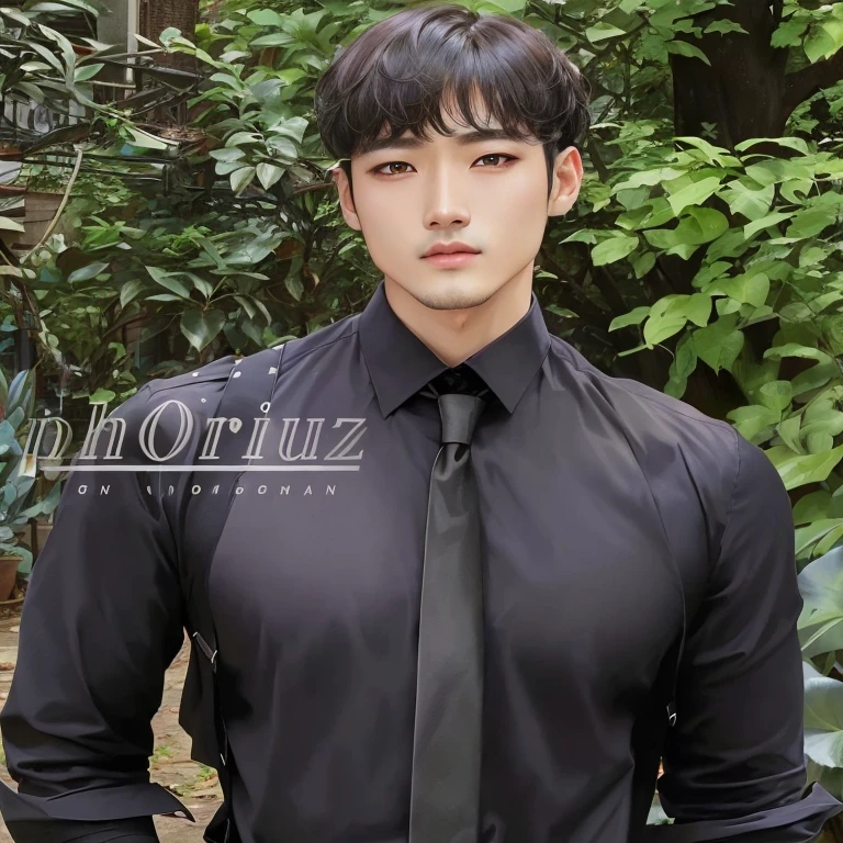 there is a man Vistiendo una camisa negra and a black tie, Imagen oficial del producto., Inspirado por Zhang Han, pintar ulzzang, vistiendo ropa negra, vistiendo traje negro, vistiendo traje negro, vistiendo un traje noble negro, Traje formal, camisa negra con tirantes rojos, vistiendo ropa negra, Vistiendo una camisa negra, jinyoung shin, usando una camisa con corbata