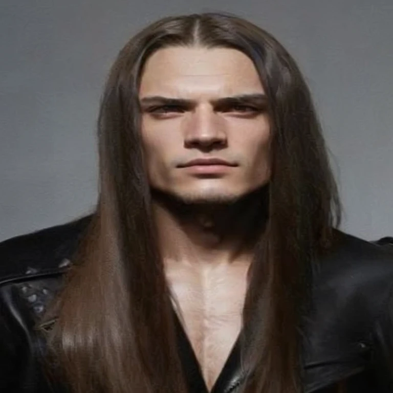 JEON JUNGKOOK man with long cabello and a leather jacket posing for a picture, long cabello centred, extremely long cabello, with long cabello and piercing eyes, with long cabello, with long dark cabello, young with long cabello, long spiky fluffy smooth cabello, appealing long cabello, very long cabello, long fine cabello, long fine flowing cabello, cabello : long brown