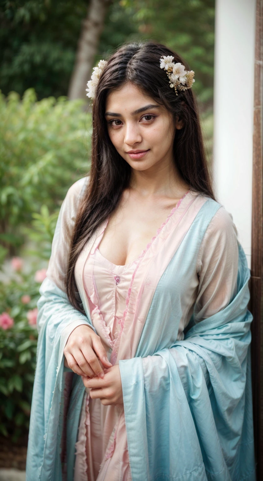 south asian facial features. girl. Should look very beautiful. pretty. Highly detailed and hyper realistic. The skin texture should be highly detailed and extremely accurate. thick black hair and brown eyes. Face must be accurate. Highly detailed face and facial features. Extremely accurate representation of face and facial features. Face should be highly detailed and hyper realistic. Every thing from the body should be extremely perfect and realistic. hyper realistic. Skin texture is natural and realistic. Face is realistic and extremely detailed. Eyes are detailed and accurate. Highly accurate. eyes should be realistic and accurate. hyper detailed. perfect details. realistic proportions. hyper realistic skin texture. smiling. black eyes. eyes are black.