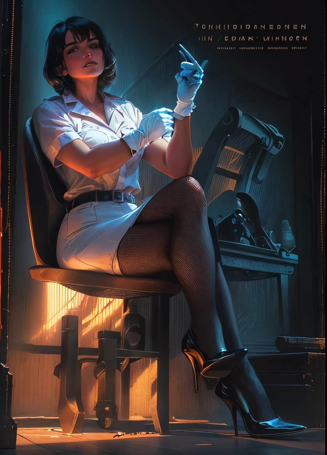 a lady sitting on a chair，Wearing rubber gloves, author：John Munan, author：Hugh Hughes, author：Bob Linwood (Bob Ringwood), Antonio Saura, author：Juan O&#39;Gorman, author：Victor Oliva, author：Thomas Dalziel, author：Ignatius Zuloaga, author：Anthony Chitusi, art in the style of terry moore, author：Romain Brook