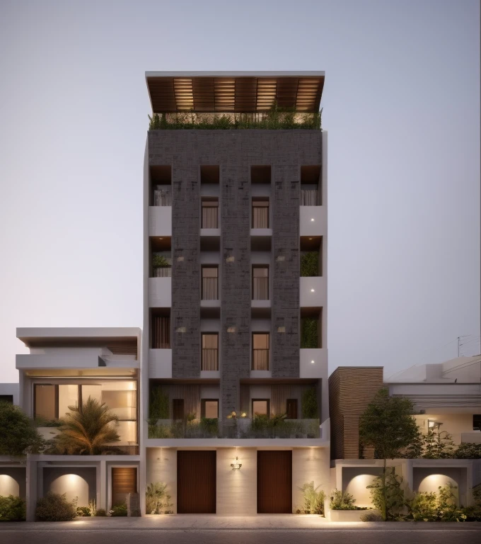House in modern style, , modern, dynamic (RAW photo, realistic, best quality, masterpiece:1.2), (super realistic, photo realistic:1.2), high quality, (light dark:1.2), perfect light, Archdaily