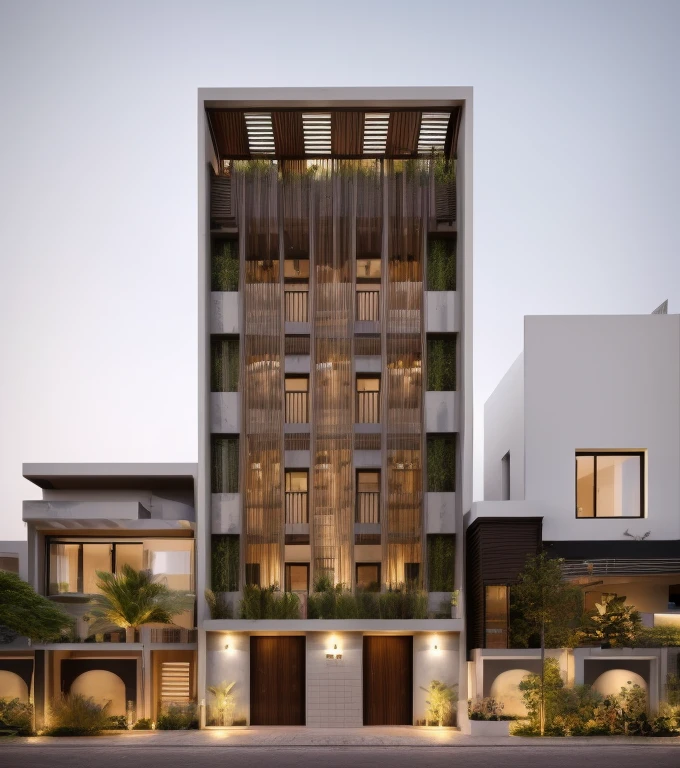 House in modern style, , modern, dynamic (RAW photo, realistic, best quality, masterpiece:1.2), (super realistic, photo realistic:1.2), high quality, (light dark:1.2), perfect light, Archdaily