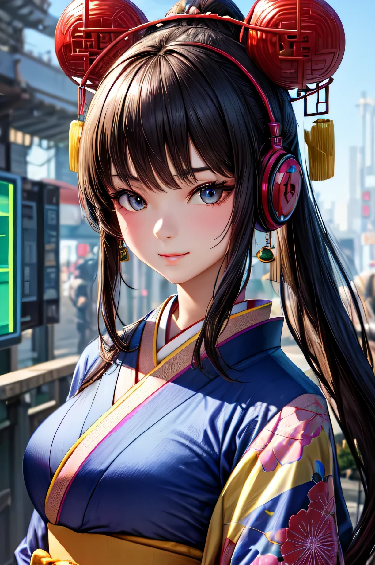 (detailed), Perfect Face,Beautiful girl in kimono,cyber punk,Tang Dynasty of China