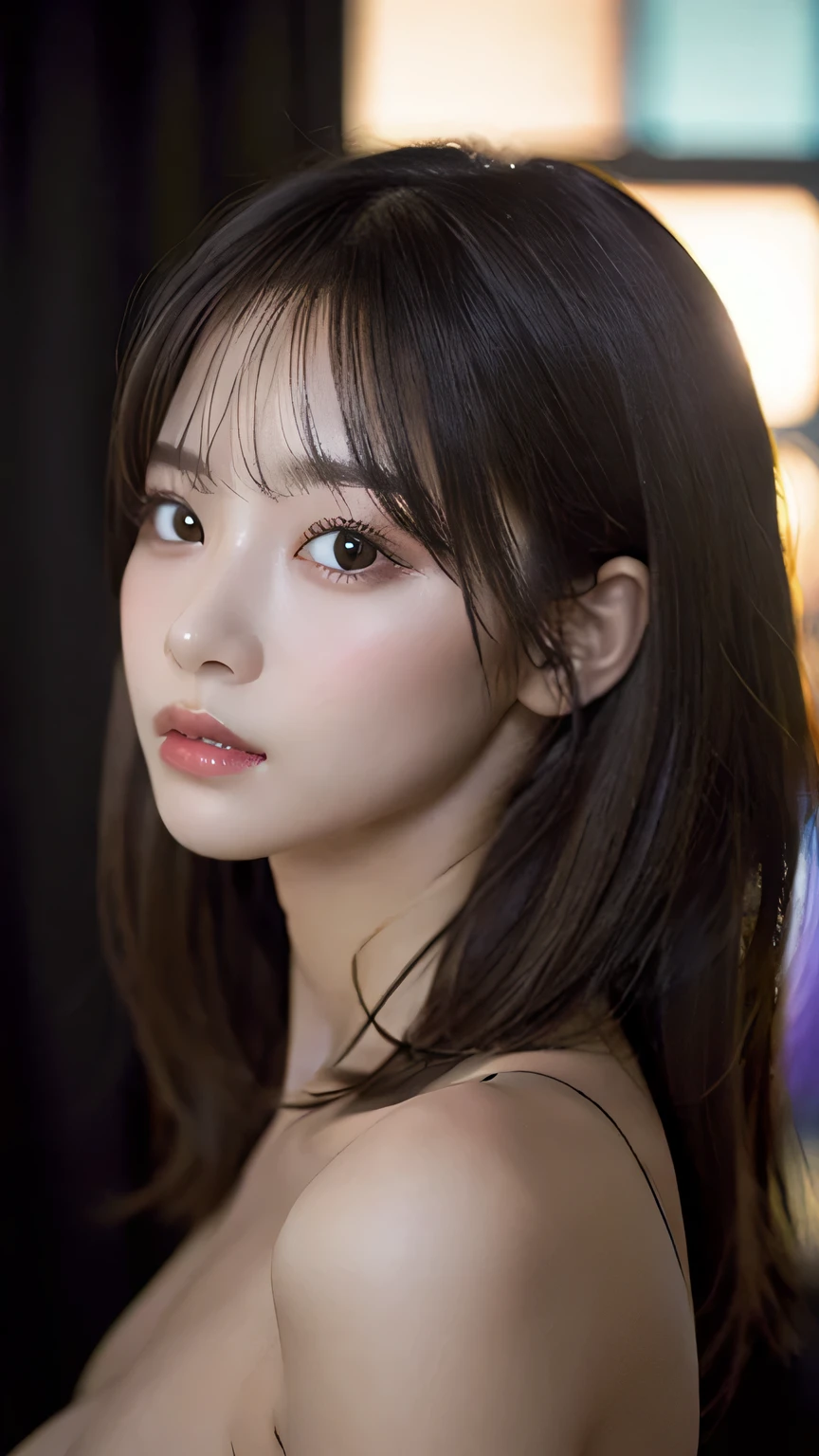 (8K, HDR, highres), ((((Photography, RAW photo, hyperrealism, masterpiece, best quality, ultra highres)))), (pin light, back light, backlighting, cinematic light), sharp focus:1. 4, (hyper detail, finely detailed), full body
1girl, Egg-shaped face with cat-like eyes, small and plump lips, straight and cute nose, slightly blushing cheekbones, thick eyebrows and long and pretty eyelashes.nude
