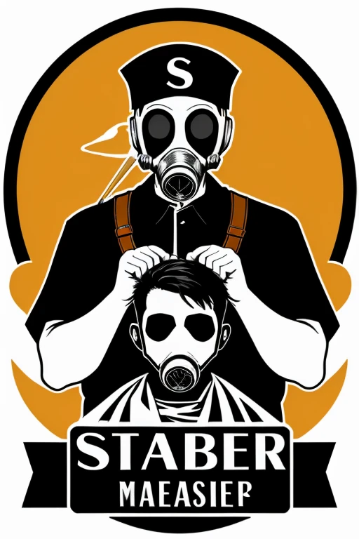 Barber shop logo called Sick Barber with gas mask ((obra maestra))