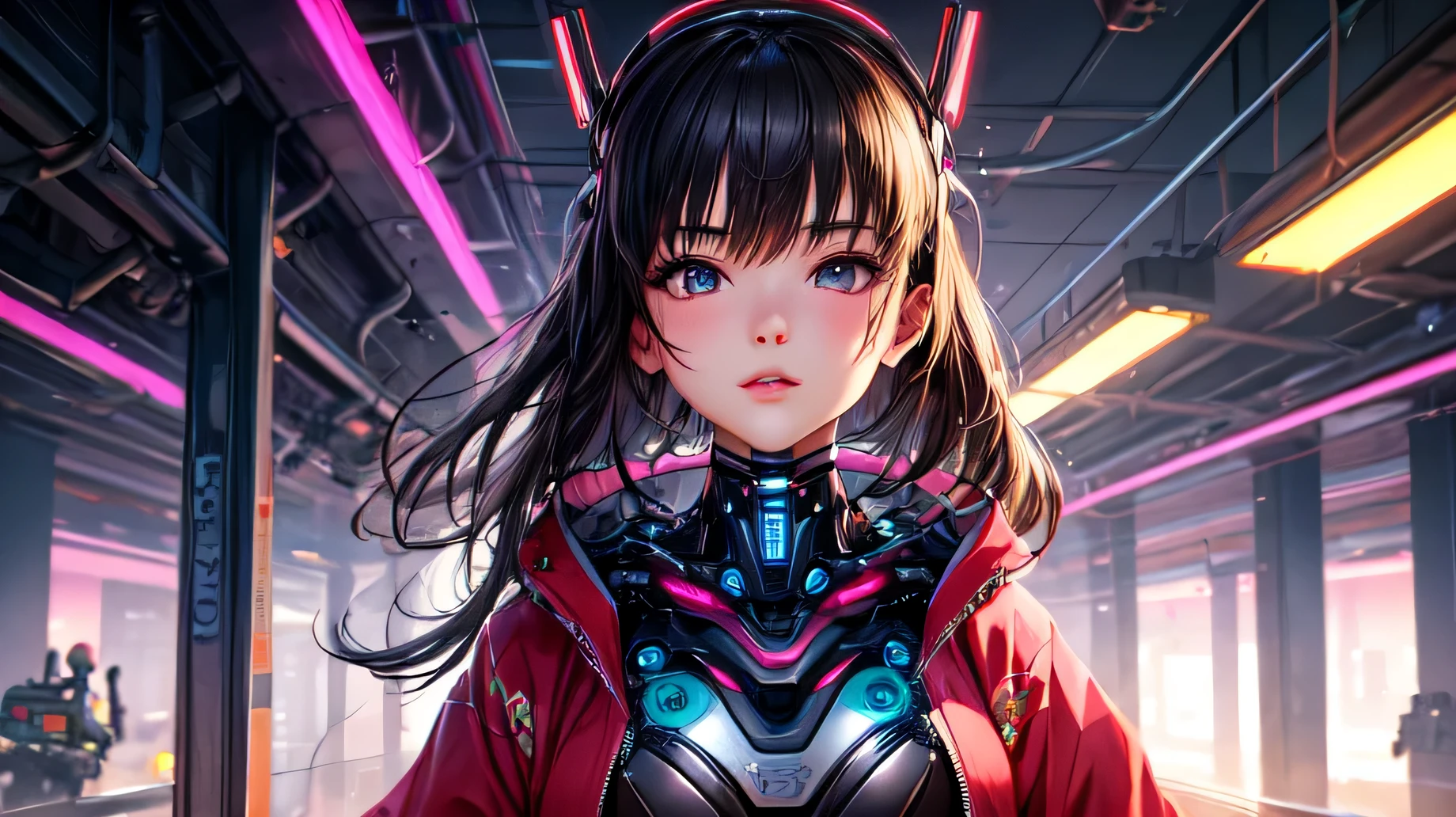 (detailed), Perfect Face,Beautiful girl in kimono,cyber punk,Mechanical life forms