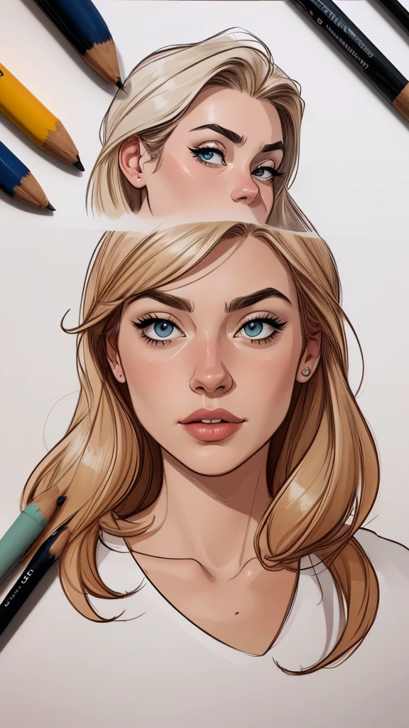 Personagem Yvonne Strahovski omagem de desenho animado de uma mulher .cartoon style illustration, estilo de arte dos desenhos animados, estilo de arte dos desenhos animados, digital illustration style, design de personagens altamente detalhado, arte digital detalhada fofa, City fan art, Design de personagens de retrato, beautiful digital illustration, retrato de alta qualidade, Arte em quadrinhos, mulher jovem.  expression of sexual desire white background