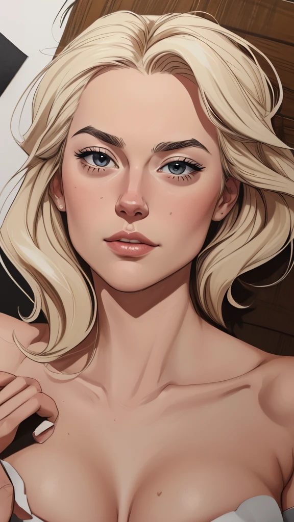 Character style Cartoon style Digital illustration Flat colors, close up, Portrait of a 25 year old surfer girl., tanned skin, beach blonde salty hair, Natural beauty, beautiful, Casual, naked, tetas nakeds, big bare butt, big ass, (([dark gray background]))