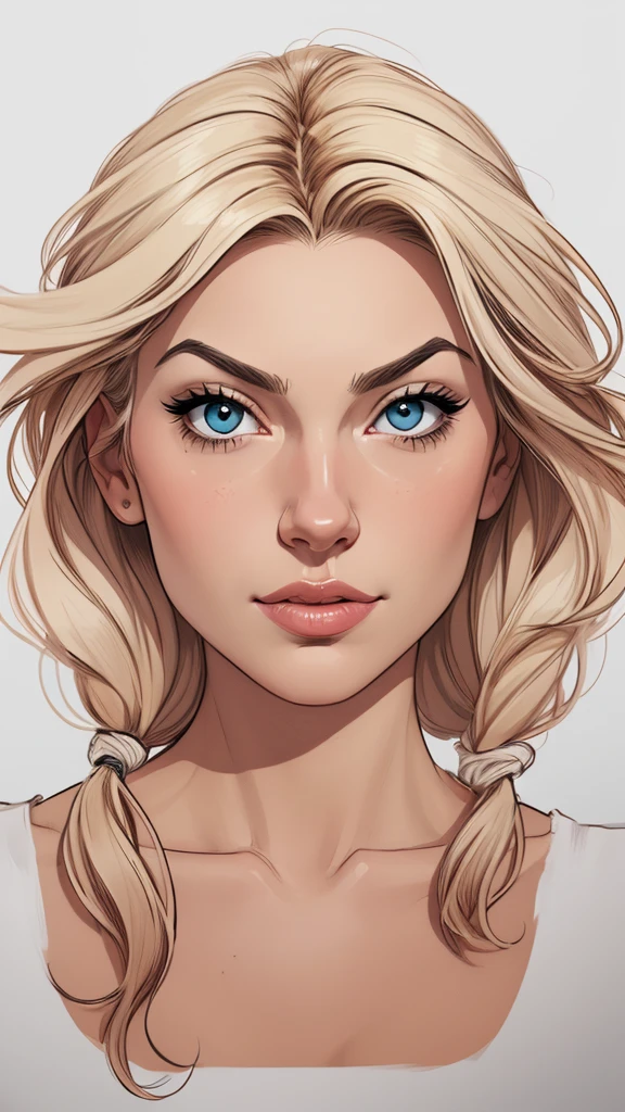 Personagem Yvonne Strahovski omagem de desenho animado de uma mulher .cartoon style illustration, estilo de arte dos desenhos animados, estilo de arte dos desenhos animados, digital illustration style, design de personagens altamente detalhado, arte digital detalhada fofa, City fan art, Design de personagens de retrato, beautiful digital illustration, retrato de alta qualidade, Arte em quadrinhos, mulher jovem.  expression of sexual desire white background