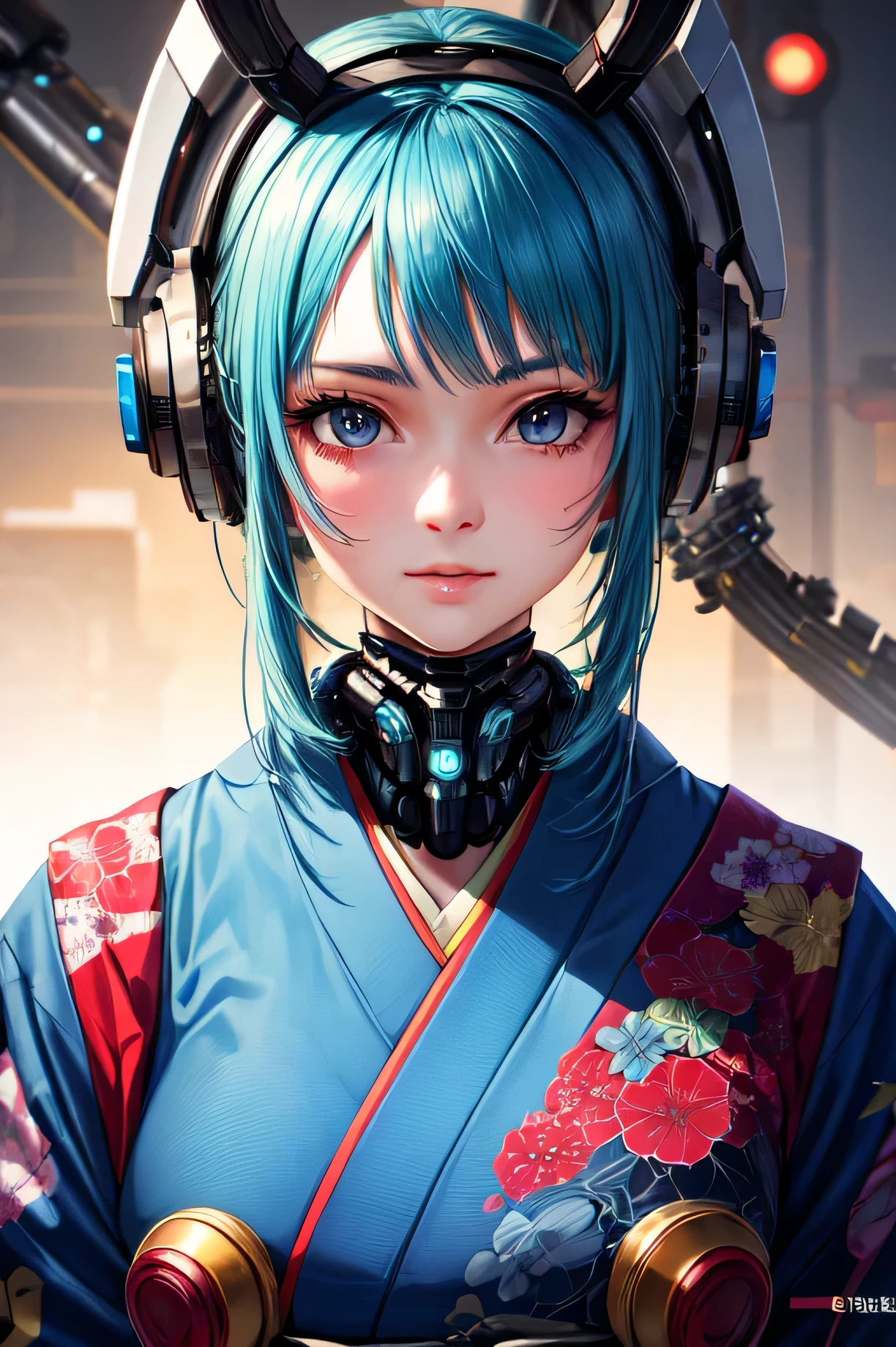 (detailed), Perfect Face,Beautiful girl in kimono,cyber punk,Mechanical life forms