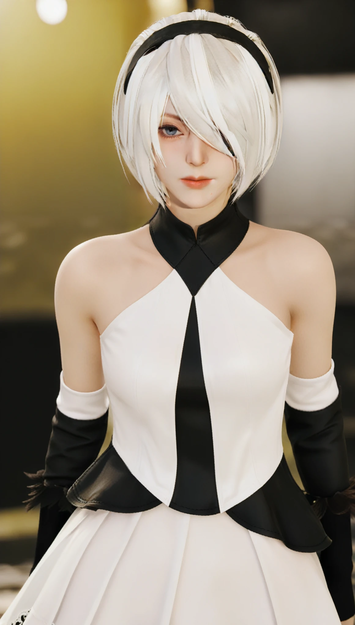 (Blindfolded) Nier&#39;s 2B: Automata, With the highest quality and high resolution (8k), Create a masterpiece, Real Photos, Real CG, Selfie, Full body portrait, Selfies in British cities