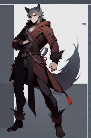 (Character design sheet maximum number of characters:04, Full body, frontage, lateral face, on back), humanoide animalistic, male, wild Wolf,