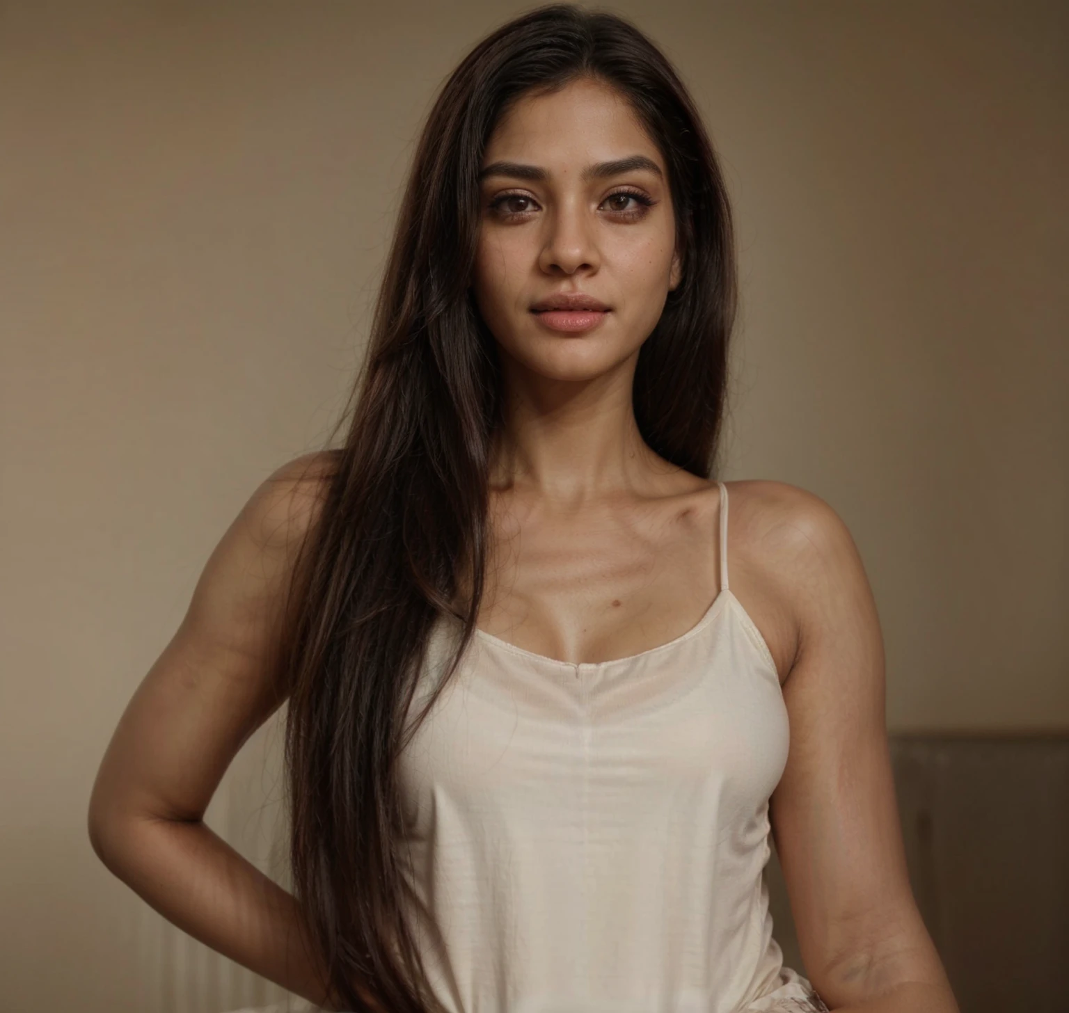 south asian facial features. girl. Should look very beautiful. pretty. Highly detailed and hyper realistic. The skin texture should be highly detailed and extremely accurate. thick black hair and brown eyes. Face must be accurate. Highly detailed face and facial features. Extremely accurate representation of face and facial features. Face should be highly detailed and hyper realistic. Every thing from the body should be extremely perfect and realistic. hyper realistic. Skin texture is natural and realistic. Face is realistic and extremely detailed. Eyes are detailed and accurate. Highly accurate. eyes should be realistic and accurate. hyper detailed. perfect details. realistic proportions. hyper realistic skin texture. smiling. black eyes. eyes are black.