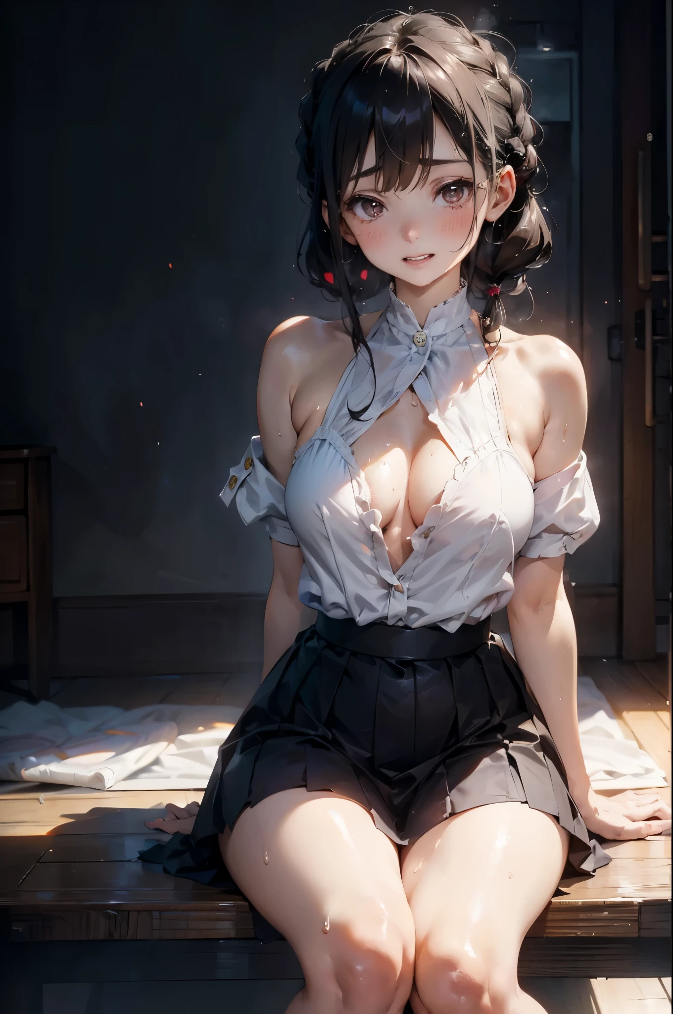 1 Female adult mothers of bearing age, Loose hair, Shy laugh, Revealing soft breasque Face, black hair, jav actress, naked, Actin, Beautifully, weak, Love the romantic atmosphere, in love, Short height, Prepare for mating, Short andlegs, mischief, Soft baby face, gentle happy face, carefree, The skin is flawless, Otaku Student Council President, Grin, Braid hairstyle, naughty, Teasing, Awkward short girl, Petite and delicate, excited, skirt, Kneel down, small shoulder, Slender arms、girl straddling man、((Sweat,steam)),(vulgar), ((Very large breasts)),Grooves reveanal skin