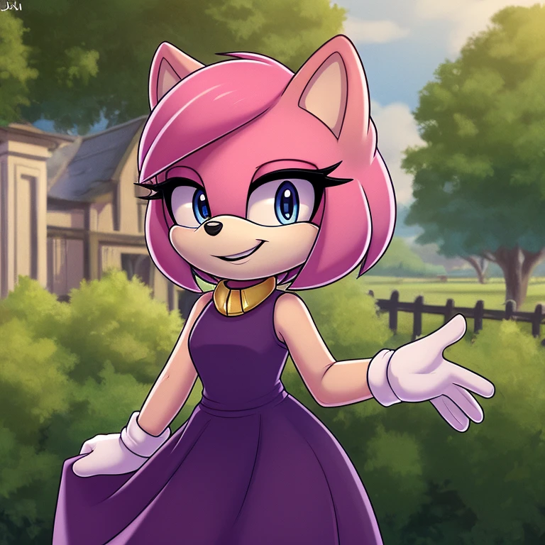 mom tenrec mobian, female mobian, mom dress, royal pink hair, bob cut hair, royal pink fur, (mom body), royal blue eyes, mom, cute smile, outline, Intricate Details, Masterpiece, Best Quality, High Quality, Studio Quality, Best Detail, Perfect Detail, Refine Detail.