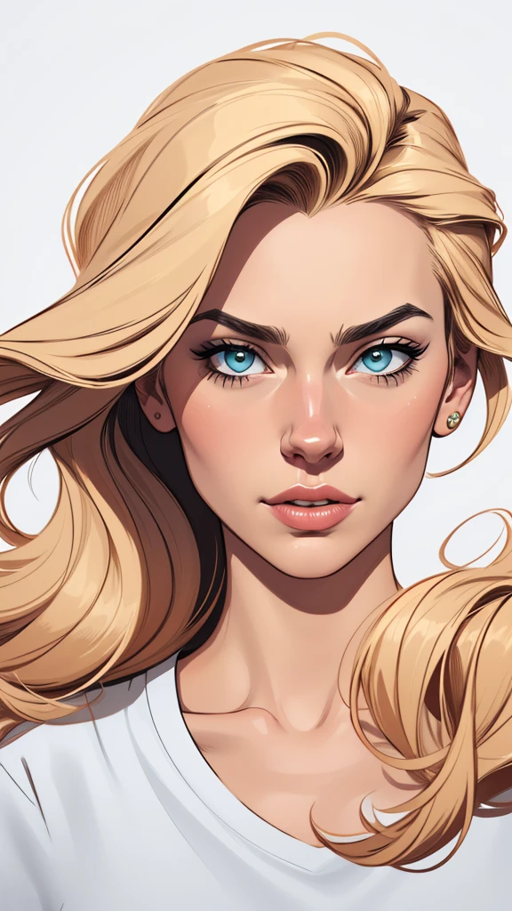 Personagem Yvonne Strahovski omagem de desenho animado de uma mulher .cartoon style illustration, estilo de arte dos desenhos animados, estilo de arte dos desenhos animados, digital illustration style, design de personagens altamente detalhado, arte digital detalhada fofa, City fan art, Design de personagens de retrato, beautiful digital illustration, retrato de alta qualidade, Arte em quadrinhos, mulher jovem. expression of sexual desire white background