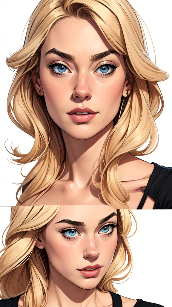 Personagem Yvonne Strahovski omagem de desenho animado de uma mulher .cartoon style illustration, estilo de arte dos desenhos animados, estilo de arte dos desenhos animados, digital illustration style, design de personagens altamente detalhado, arte digital detalhada fofa, City fan art, Design de personagens de retrato, beautiful digital illustration, retrato de alta qualidade, Arte em quadrinhos, mulher jovem.  expression of sexual desire white background
