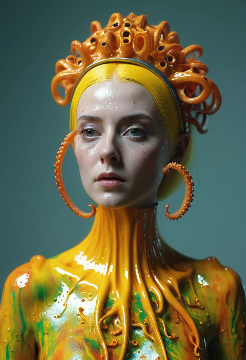 8K, ARTISTIC photogrAphy, best quAlity, mAsterpiece: 1.2), A (potrAit:1.2) witch BLOOD Toon Doll Cthulhu nun QUEEN, ORANGE many octopus style tentacles, full body RAW candid cinema, yellow hair, 16mm, color graded portra 400 film, remarkable color, ultra realistic, sad admosphere, dark lighting, oppressive atmosphere, depressive colors, kodak portra 400, photograph,r, Natural Light, Pinhead lighgts, blur reflection, Brush Strokes, Smooth, abstract, Splatter, Oil On Canvas, rainbow colors, fractal isometrics details bioluminescens : a stunning realistic photograph of wet bone structure, 3d render, octane render, intricately detailed, titanium decorative headdress, cinematic, trending on artstation | Isometric | Centered