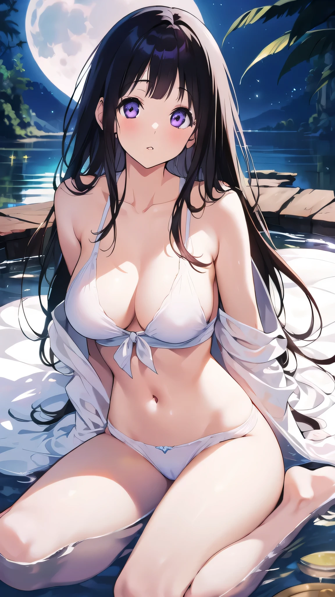 Stunning Chitanda, There is only one beautiful girl,Purple Eyes, Black Hair, Naturally straight hair, Straight bangs,Extremely refined,open your lips,Face is so red,The skin is very white,big eyes,Long flowing hair,beautiful girl, Like a dream,Slim,Soft, (Sensual), (Kawaii), Dream quality,moonlight,Starlight,Forest trail,Sexy pose,Sexy expression,Naked,No clothes,Exposing breasts,Breasts squeezed by oneself,Thigh clamping,Spilled liquid,Cat Juice,Fluid on the thighs,No pants,Clavicle exposed,Bare neck,Bare thighs,Exposing the groin,Camel toe,Bare legs,barefoot,extremely shy,Ultra-high resolution, (masterpiece:1.2, best quality), (Delicate and beautiful eyes: 1.2), (Beautiful and delicate face)