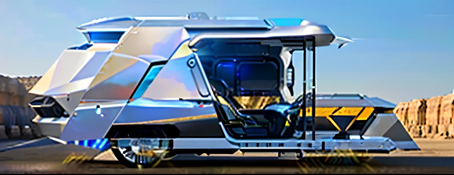 (Medium shot),(1 futuristic sci-fi RV:1.5)(1 complex sci-fi futuristic RV made of Gundam mechs,The nose of the RV is made from the head of a Gundam mecha,The entire motorhome is made of titanium alloy and white plastic,It's science fiction from beginning to end,The body of the RV adopts a streamlined design,Exudes metallic luster,Details with metallic ice texture,The future of mechanical technology manufacturing,Cool mechanical car,Beautiful lines,Double doors open,Luxurious interior and trim,Neon,Laser bed, holographic body), (comfortably,camping,camp,Ten Ten,bonfire),Bright colors, Fantasy myth ruins background, headlight,masterpiece, Concept Art, Fantasy theme,Volumetric Lighting, Global Illumination, reflection, Ultra HD,Bright Lights,RGB colors,Bright colors