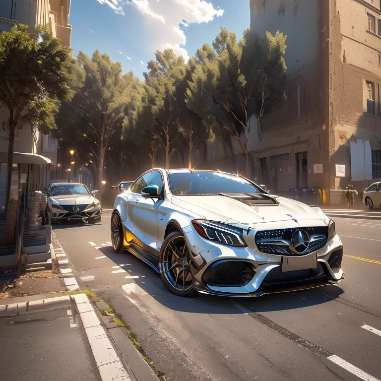 masterpiece, best quality, Fast cars on the road, Wide body, Low quality granular, [ The art of math ]!!,  Filming, kodakchrome : , Mercedes, HD, HDR photos, 完美的masterpiece, Low resolution, hdr render, Made with photoshop(Extremely detailed CG Unity 8K wallpaper), (best quality), (Best Illustration), (The best shadow), absurd, Realistic lighting, (abyss), Beautiful and delicate light, Artworks by Peter Mohr Bacher,