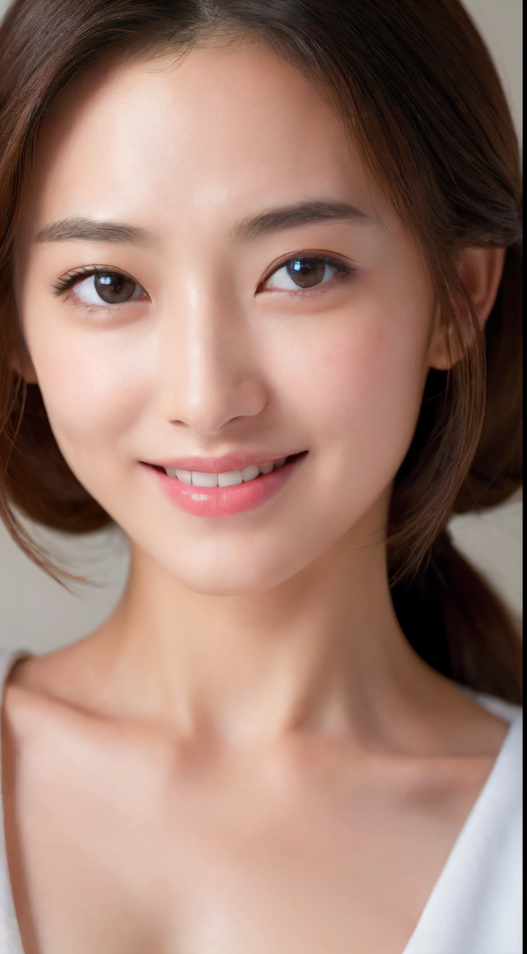 ((Top quality、8k、masterpiece:1.3))、1 Girl、Slim belly beauty:1.3、(Casual Hairstyle、Huge tits:1.2)、Topless、nipple、super Beautiful face、Exquisite eyes、Double eyelids、a smile