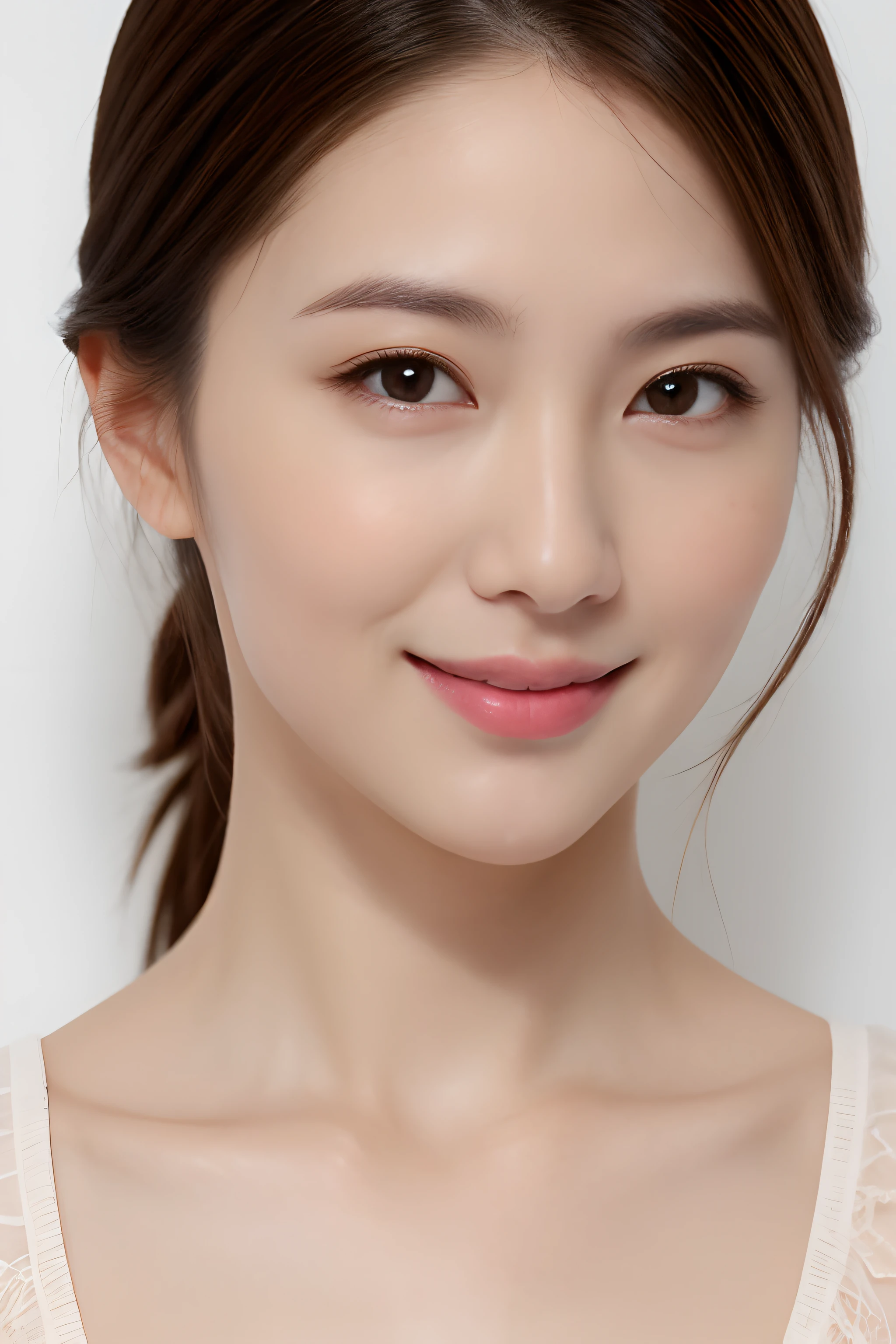 ((Highest image quality, 8k, masterpiece:1.3)), 1 girl, Beautiful woman with slim abdominal muscles:1.3, (casual hairstyle, :1.2), Pink low-cut bra,Oversized,Very white skin,Super thin face, Delicate eyes, Double eyelids,Smile。Take photos in cute poses,Poor figure,Slender and small waist,Super big breasts,close up,胸部close up,Fair skin,The background is very casual,close up拍摄